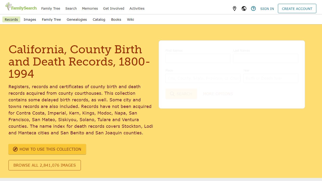 California, County Birth and Death Records, 1800-1994