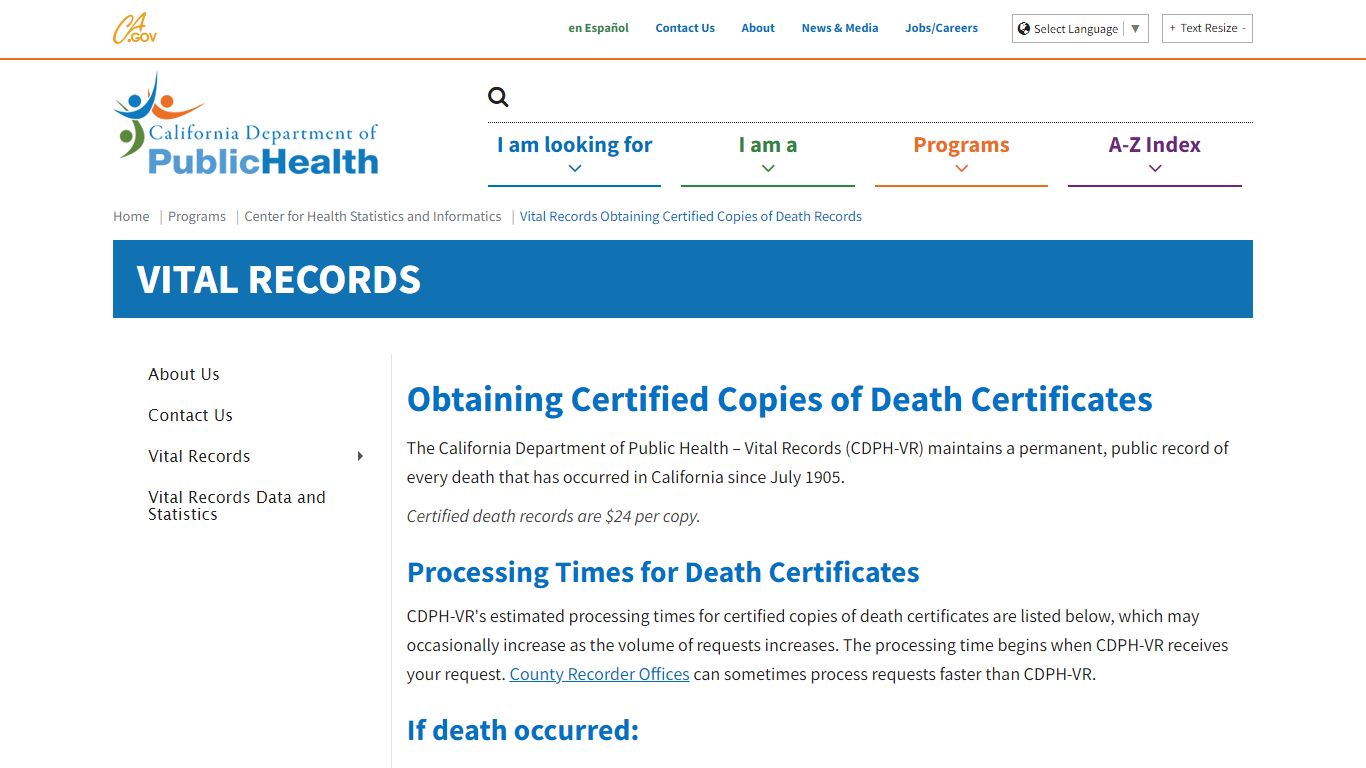 Vital Records Obtaining Certified Copies of Death Records - California
